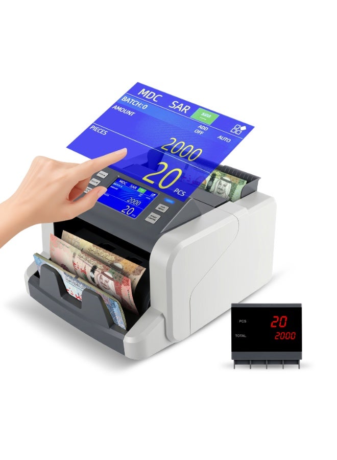 جيرزون عداد نقود GearZone متعدد الفئات، شاشة لمس، عدّ نقدي بسرعة 1000 ورقة نقدية في الدقيقة، كشف بالأشعة فوق البنفسجية/المغناطيسية/الأشعة تحت الحمراء/الضوء الرقمي، عداد عملات وأنماط متعددة للأعمال - Image 1